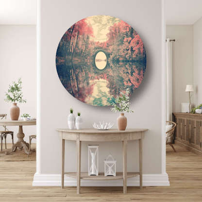 Impressionistische waterlelies in vijver aluminium muurcirkel