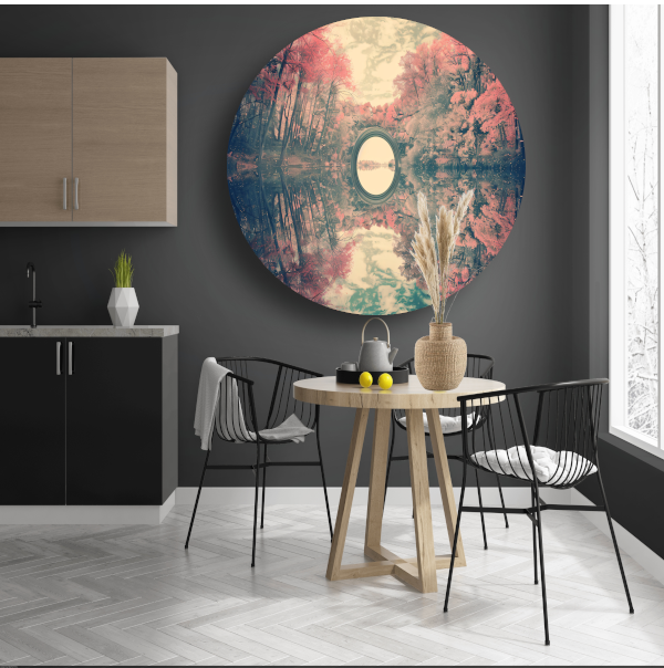 Impressionistische waterlelies in vijver aluminium muurcirkel