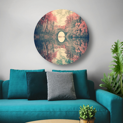 Impressionistische waterlelies in vijver aluminium muurcirkel