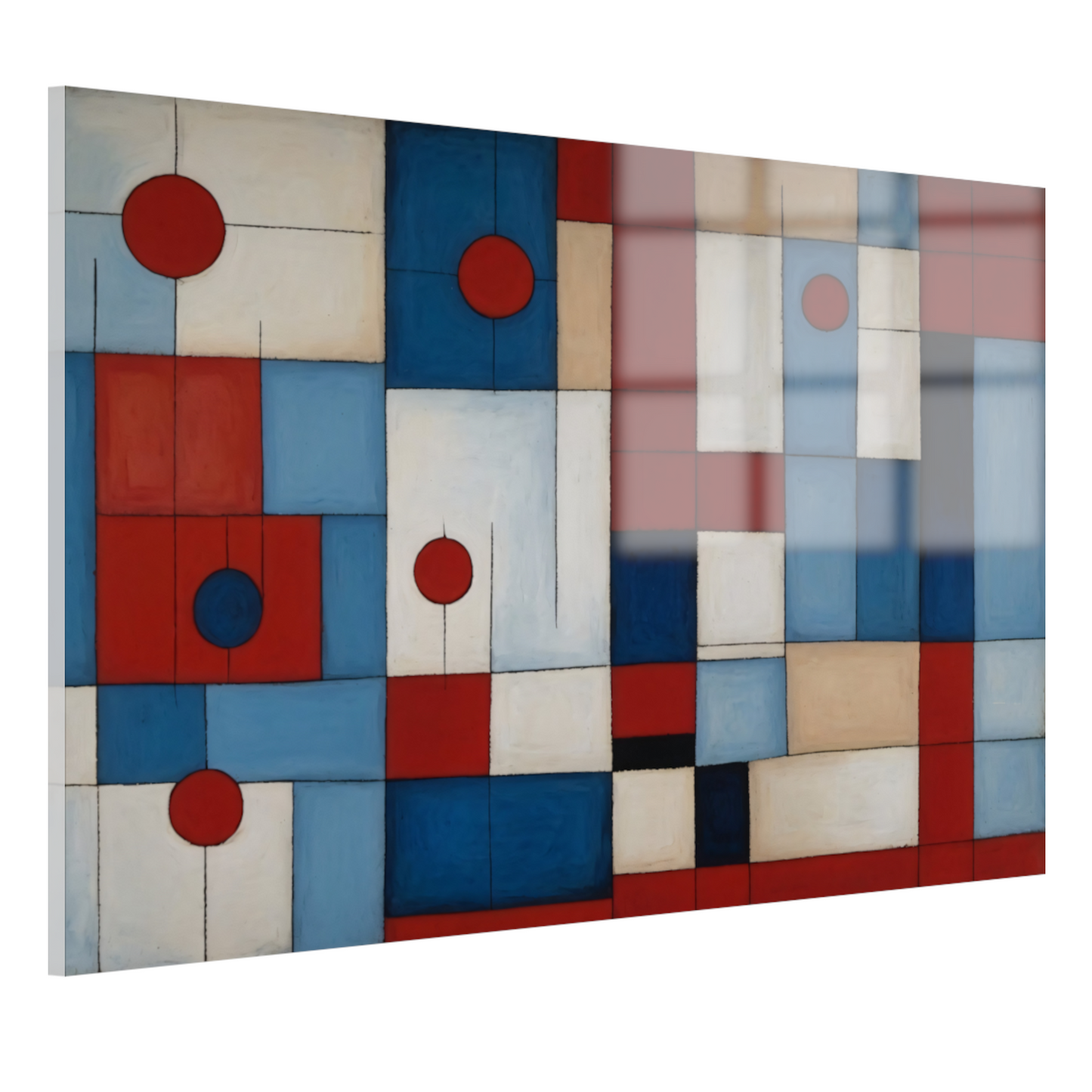 Geometrische harmonie in rood en blauw acrylglas