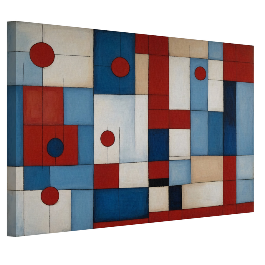 Geometrische harmonie in rood en blauw canvas