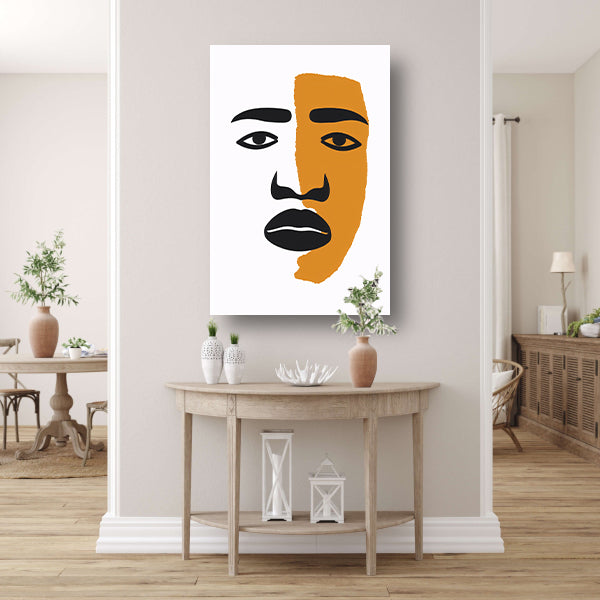 Abstract portret met contrasterende vlakken canvas met baklijst