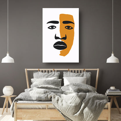 Abstract portret met contrasterende vlakken canvas met baklijst