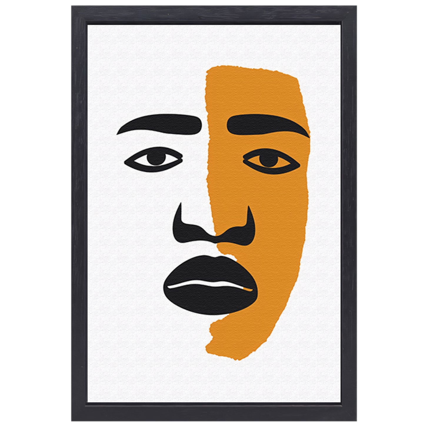 Abstract portret met contrasterende vlakken canvas met baklijst