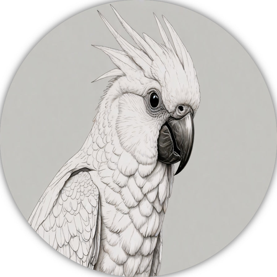 Elegante Zwart-Witte Kaketoe Illustratie forex muurcirkel