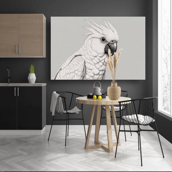 Elegante Zwart-Witte Kaketoe Illustratie poster