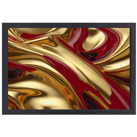 Abstracte golven in goud en rood canvas met baklijst