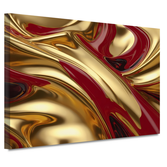 Abstracte golven in goud en rood canvas