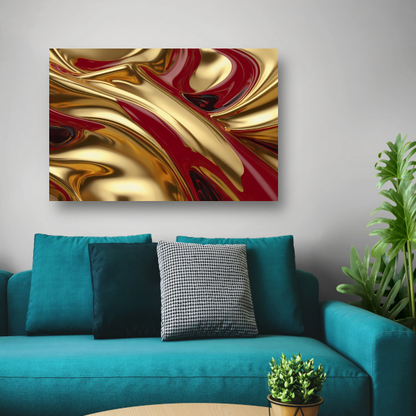 Abstracte golven in goud en rood canvas met baklijst