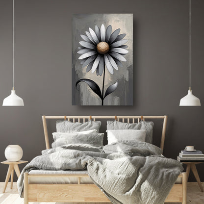 Stilistische Bloem in Monochroom Grijs canvas met baklijst