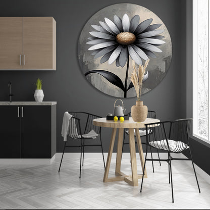 Stilistische Bloem in Monochroom Grijs aluminium muurcirkel