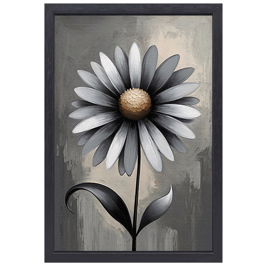 Stilistische Bloem in Monochroom Grijs canvas met baklijst
