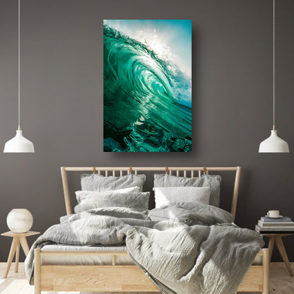 Dynamische oceaan golf met zonlicht canvas