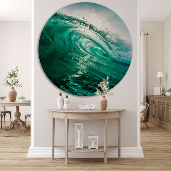 Dynamische oceaan golf met zonlicht aluminium muurcirkel