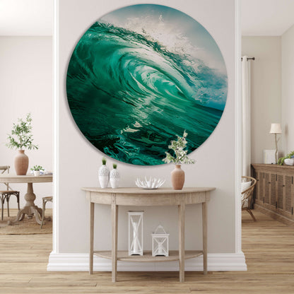 Dynamische oceaan golf met zonlicht aluminium muurcirkel