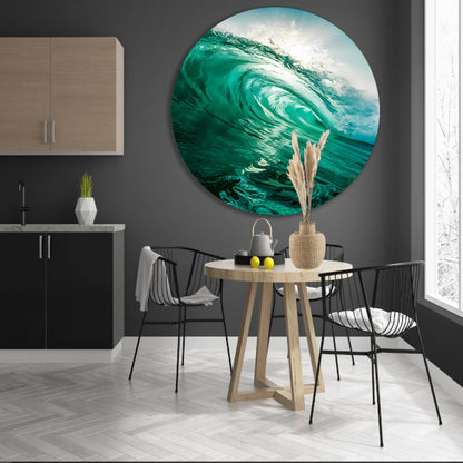 Dynamische oceaan golf met zonlicht aluminium muurcirkel