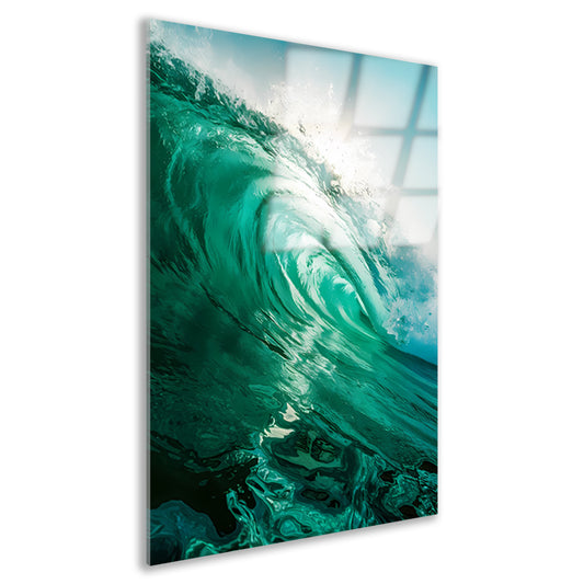 Dynamische oceaan golf met zonlicht acrylglas