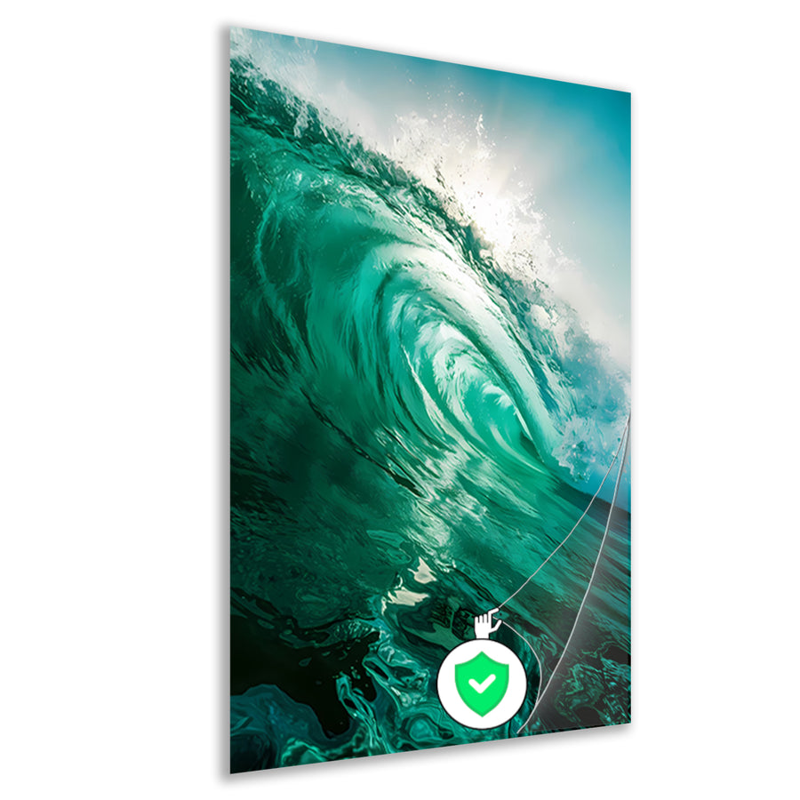 Dynamische oceaan golf met zonlicht poster