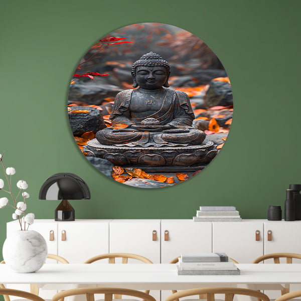 Boeddha in Rust Tussen Herfstbladeren forex muurcirkel