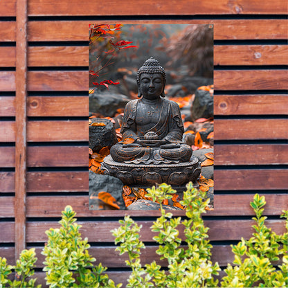 Boeddha in Rust Tussen Herfstbladeren tuinposter