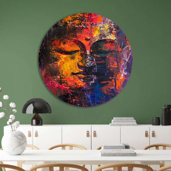 Dynamische Kleurrijke Abstractie van Menselijke Emoties aluminium muurcirkel