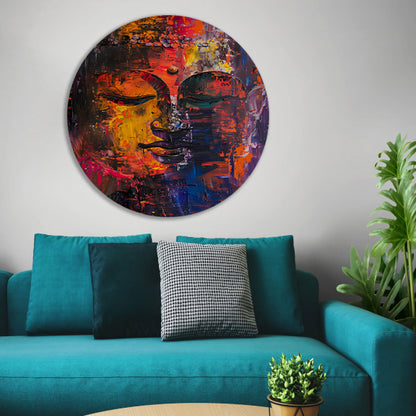 Dynamische Kleurrijke Abstractie van Menselijke Emoties aluminium muurcirkel