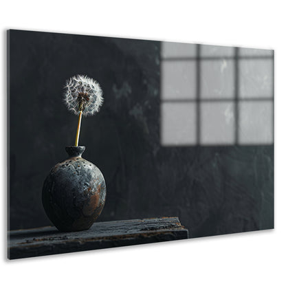 Eenzame paardenbloem in antieke vaas acrylglas