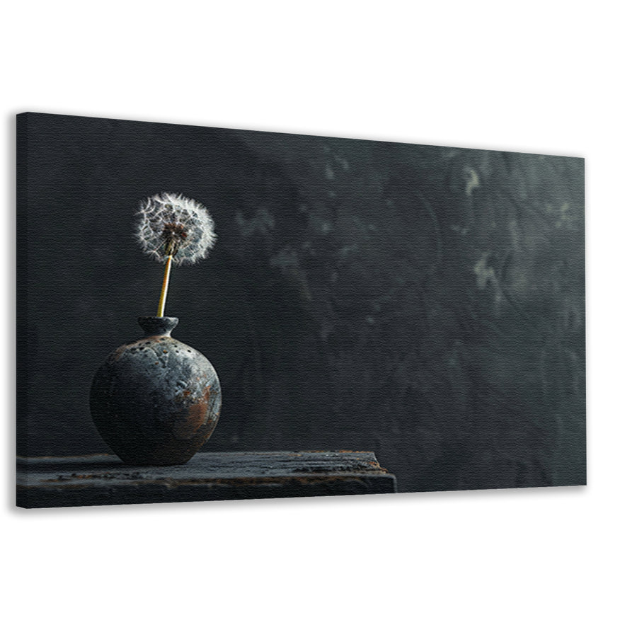 Eenzame paardenbloem in antieke vaas canvas