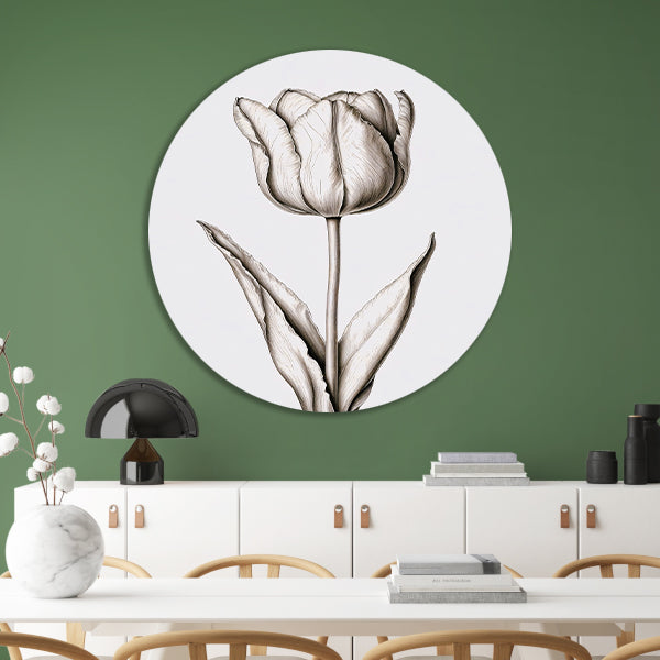 Elegante tulp in zwart-wit lijnen forex muurcirkel
