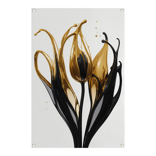 Abstracte Gouden en Zwarte Tulpen Silhouet tuinposter