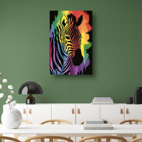 Kleurrijk zebra schilderij met regenboog poster