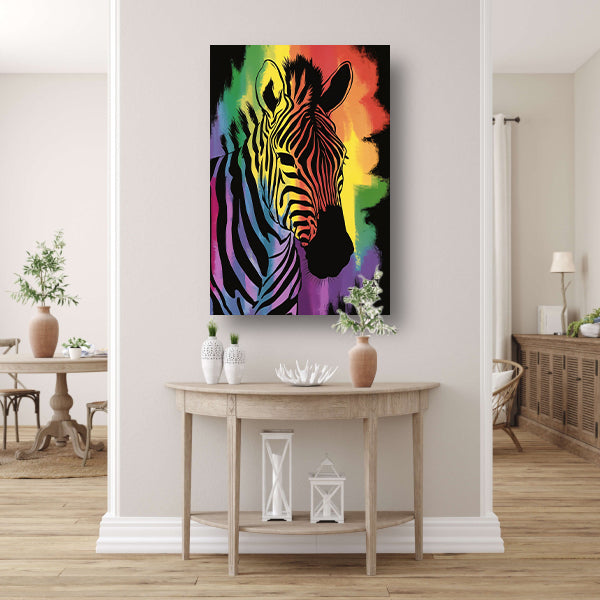 Kleurrijk zebra schilderij met regenboog poster
