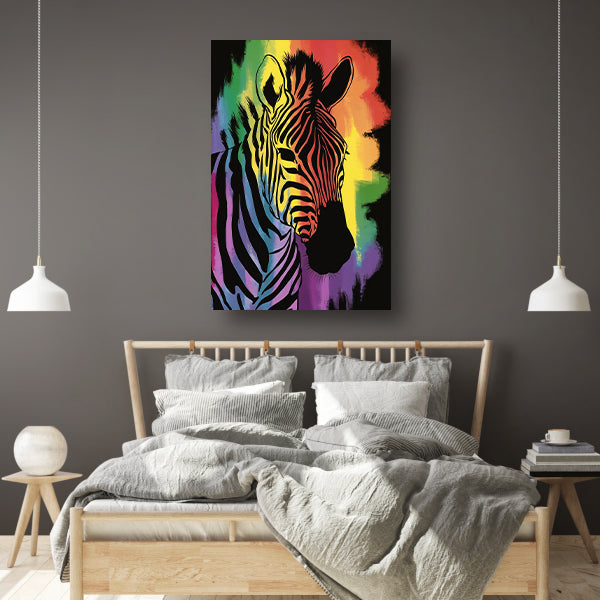 Kleurrijk zebra schilderij met regenboog poster