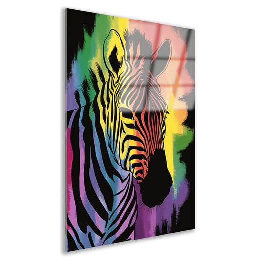 Kleurrijk zebra schilderij met regenboog acrylglas