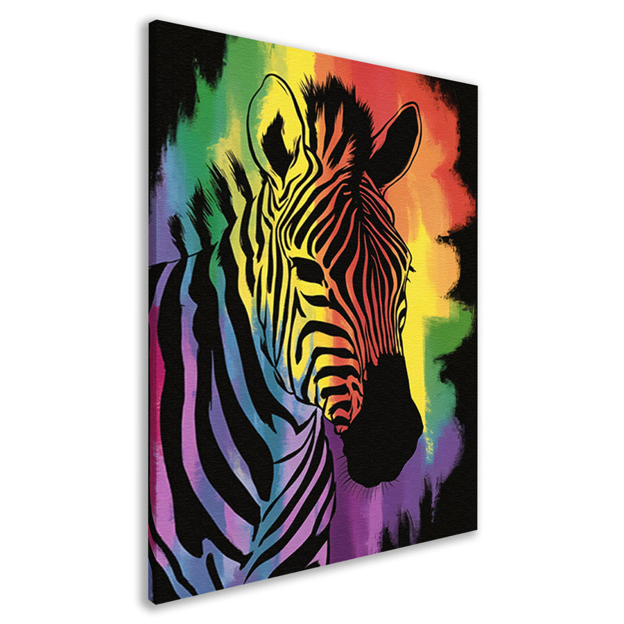 Kleurrijk zebra schilderij met regenboog canvas