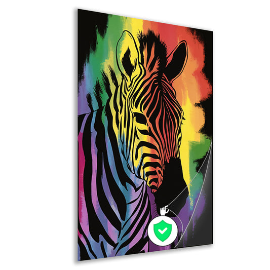 Kleurrijk zebra schilderij met regenboog poster