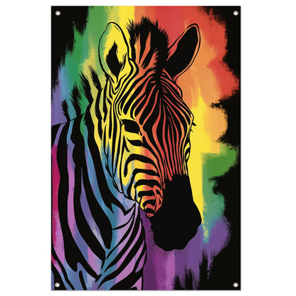 Kleurrijk zebra schilderij met regenboog tuinposter