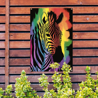 Kleurrijk zebra schilderij met regenboog tuinposter