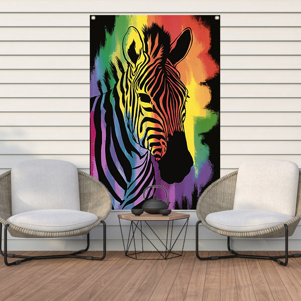 Kleurrijk zebra schilderij met regenboog tuinposter