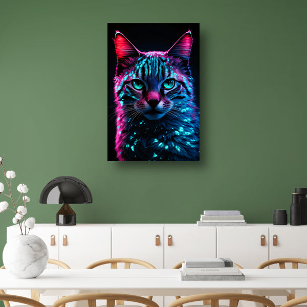 Futuristische neon kat in digitale kunst canvas