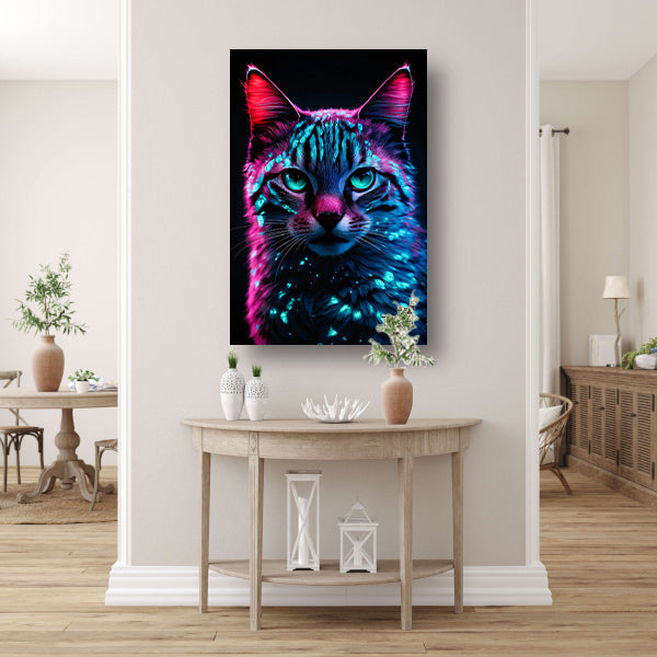 Futuristische neon kat in digitale kunst canvas