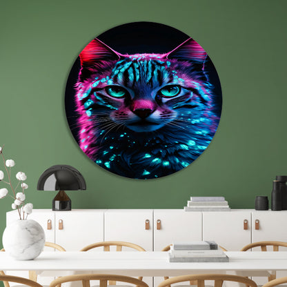 Futuristische neon kat in digitale kunst forex muurcirkel