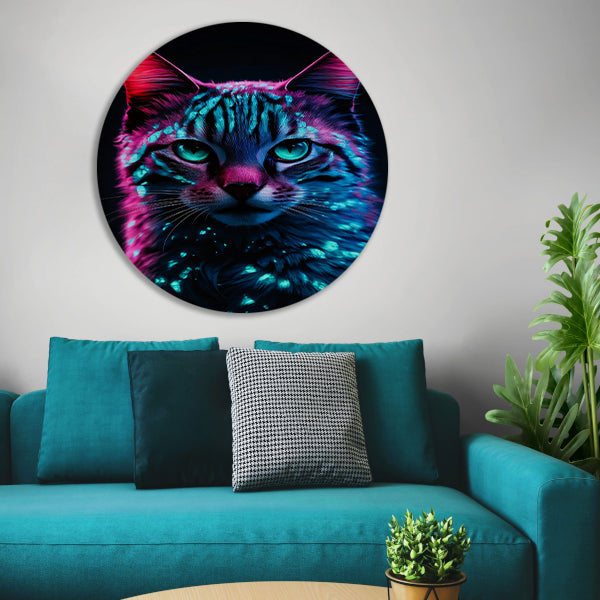 Futuristische neon kat in digitale kunst forex muurcirkel