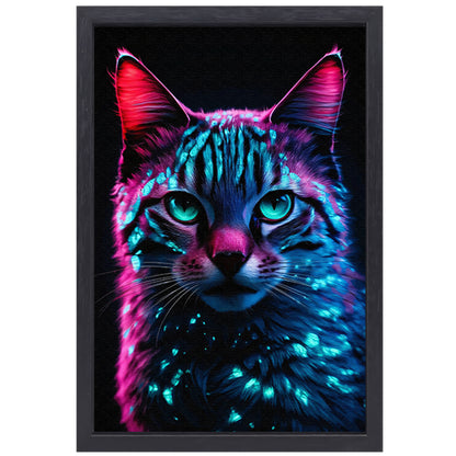 Futuristische neon kat in digitale kunst canvas met baklijst