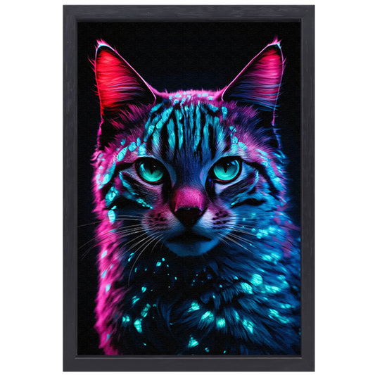 Futuristische neon kat in digitale kunst canvas met baklijst