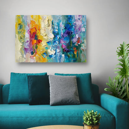 Abstract kleurrijk schilderij met bloemenmotief canvas