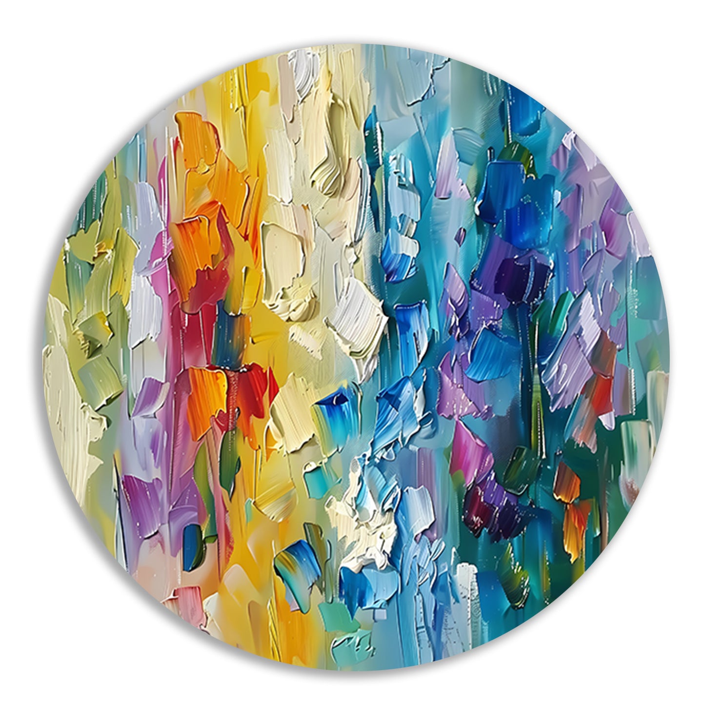 Abstract kleurrijk schilderij met bloemenmotief aluminium muurcirkel