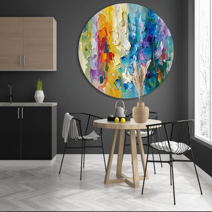 Abstract kleurrijk schilderij met bloemenmotief aluminium muurcirkel
