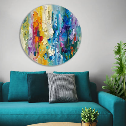 Abstract kleurrijk schilderij met bloemenmotief aluminium muurcirkel