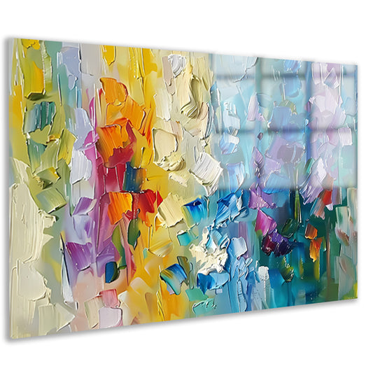 Abstract kleurrijk schilderij met bloemenmotief acrylglas